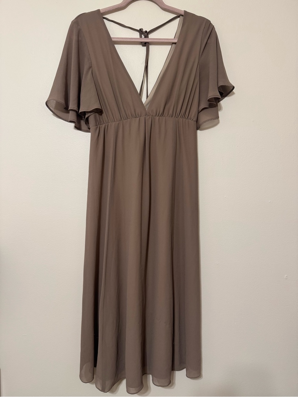 Show Me Your MuMu V-Neck Flutter Sleeve Midid Dress - Taupe